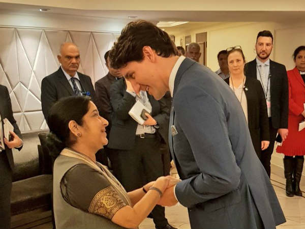 कनाडा के प्रधानमंत्री से मिली सुषमा स्वराज